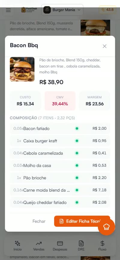 Tela de Ficha técnica no celular