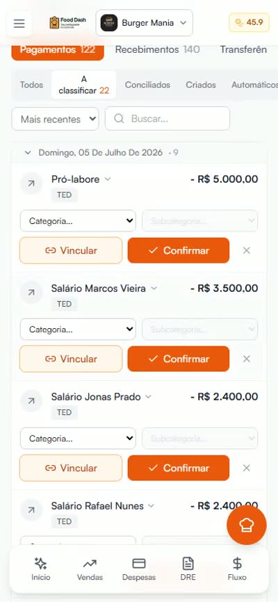Tela de Lançamentos no celular