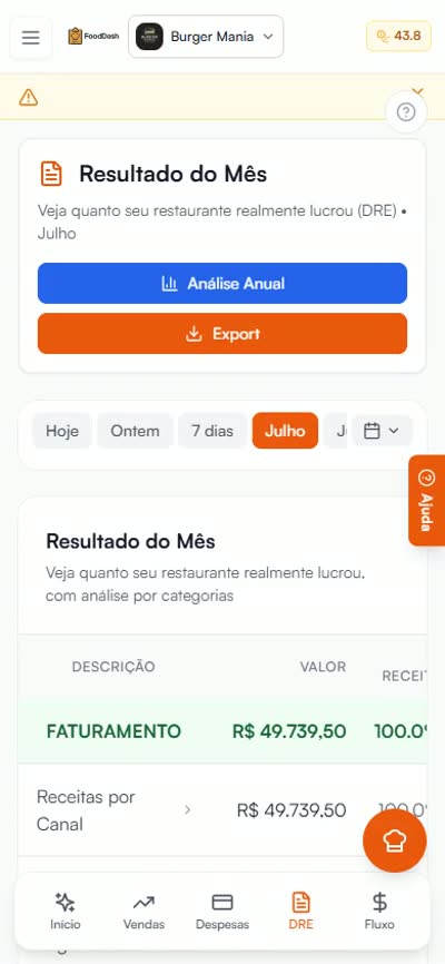 Tela de Resultado do mês no celular